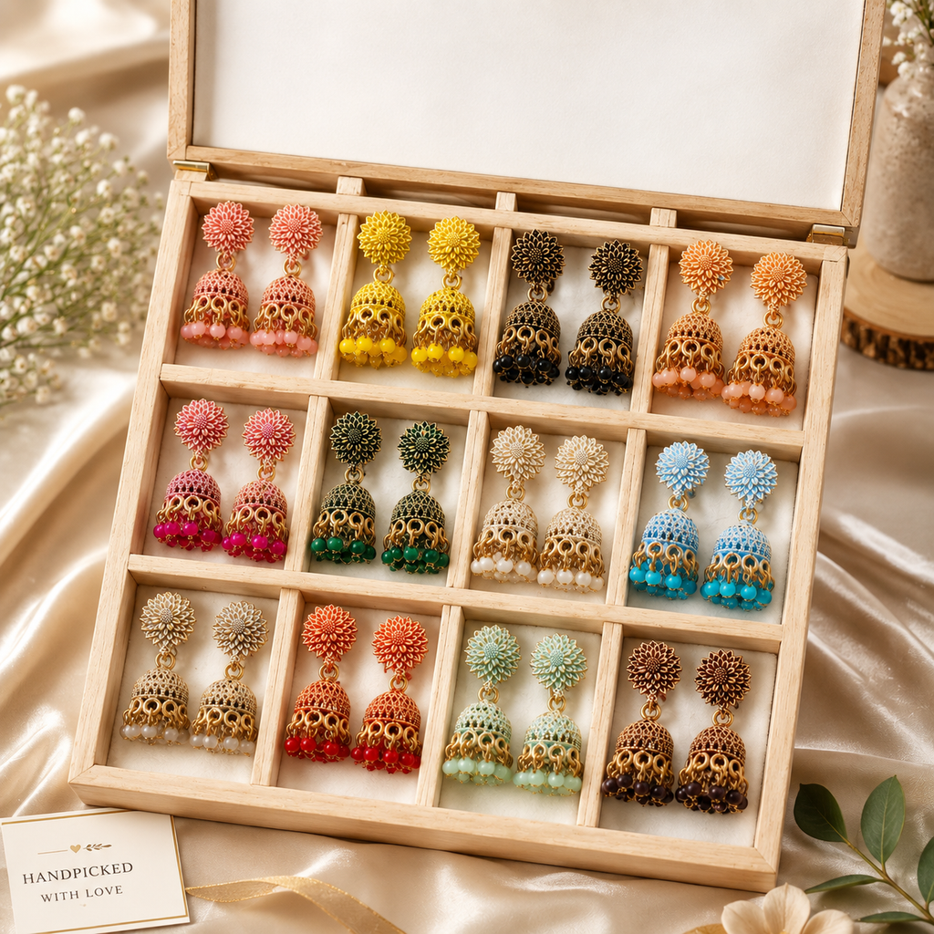 12 Pair Colorful Jhumki Jhumka Oxidised Earrings for Women and Girls Alloy Jhumki Earring