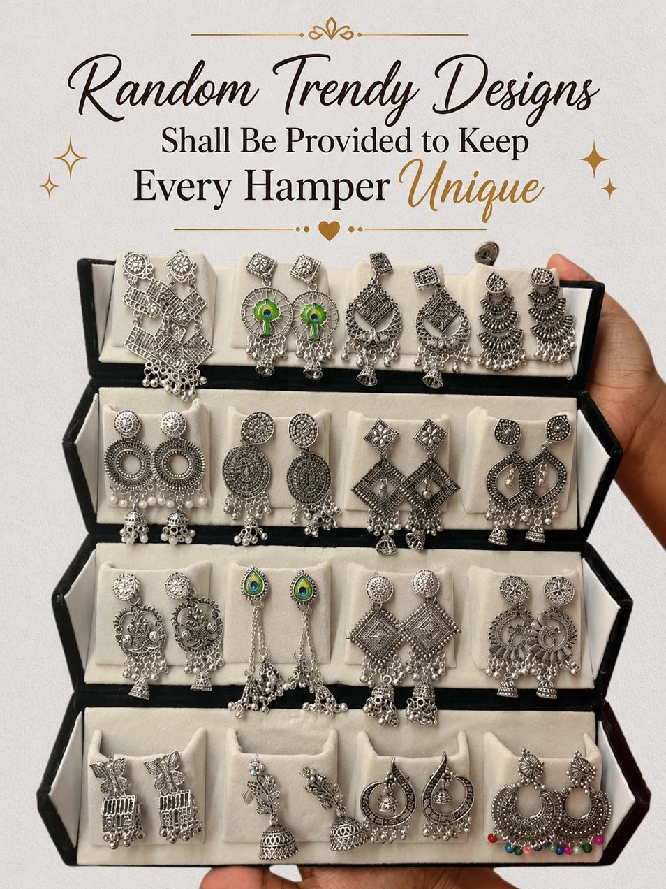 Viral 16 Pair Oxidised Earing Set With Folding Jewelery Box | WITH LOVE NOTE Alloy Jhumki Earring