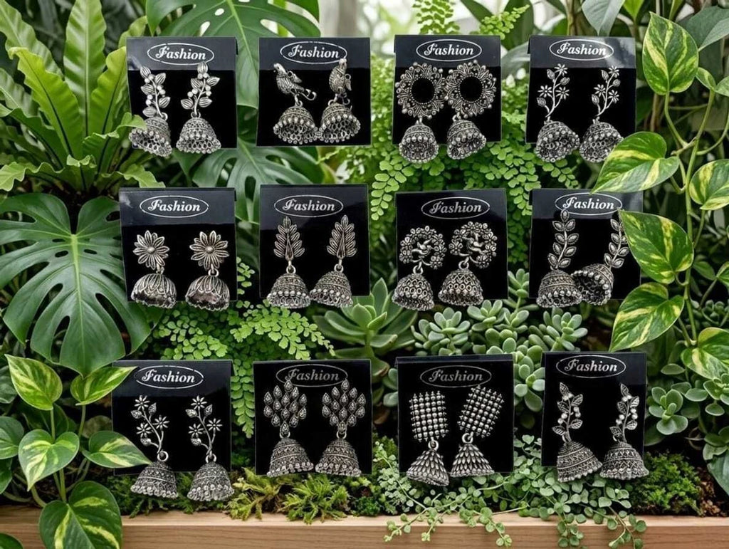 Ubricoon Oxidized Silver Jhumka Earrings Combo Set for Women (8 Pairs) Cubic Zirconia Alloy Chandbali Earring, Drops & Danglers, Jhumki Earring, Stud Earring