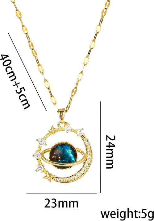 Ubricoon Moon & Star Zircon Pendant Necklace Gold Plated | Minimal Daily Wear Jewellery Gold-plated Moonstone Stainless Steel Pendant