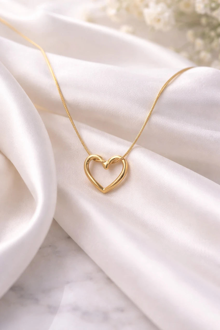 Ubricoon Premium Minimal Gold Open Heart Pendant Necklace Cubic Zirconia Stainless Steel Pendant