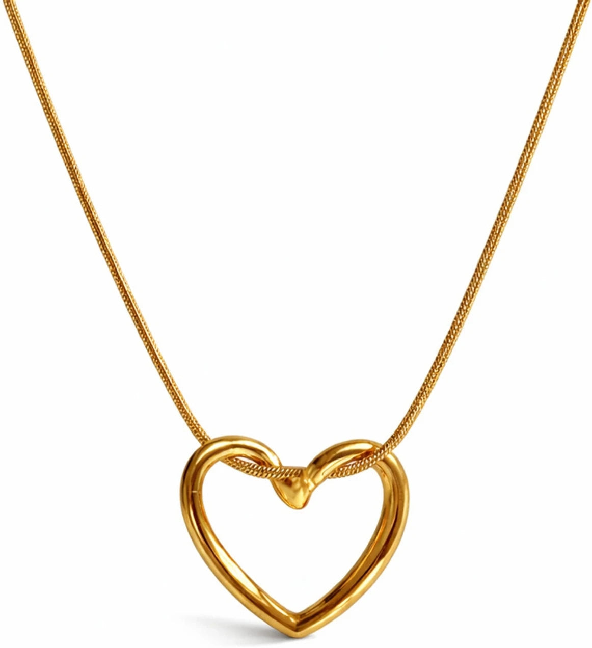 Ubricoon Premium Minimal Gold Open Heart Pendant Necklace Cubic Zirconia Stainless Steel Pendant