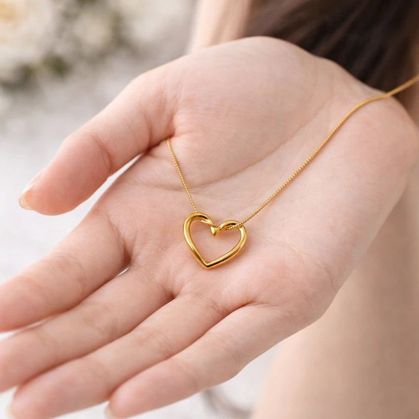 Ubricoon Premium Minimal Gold Open Heart Pendant Necklace Cubic Zirconia Stainless Steel Pendant
