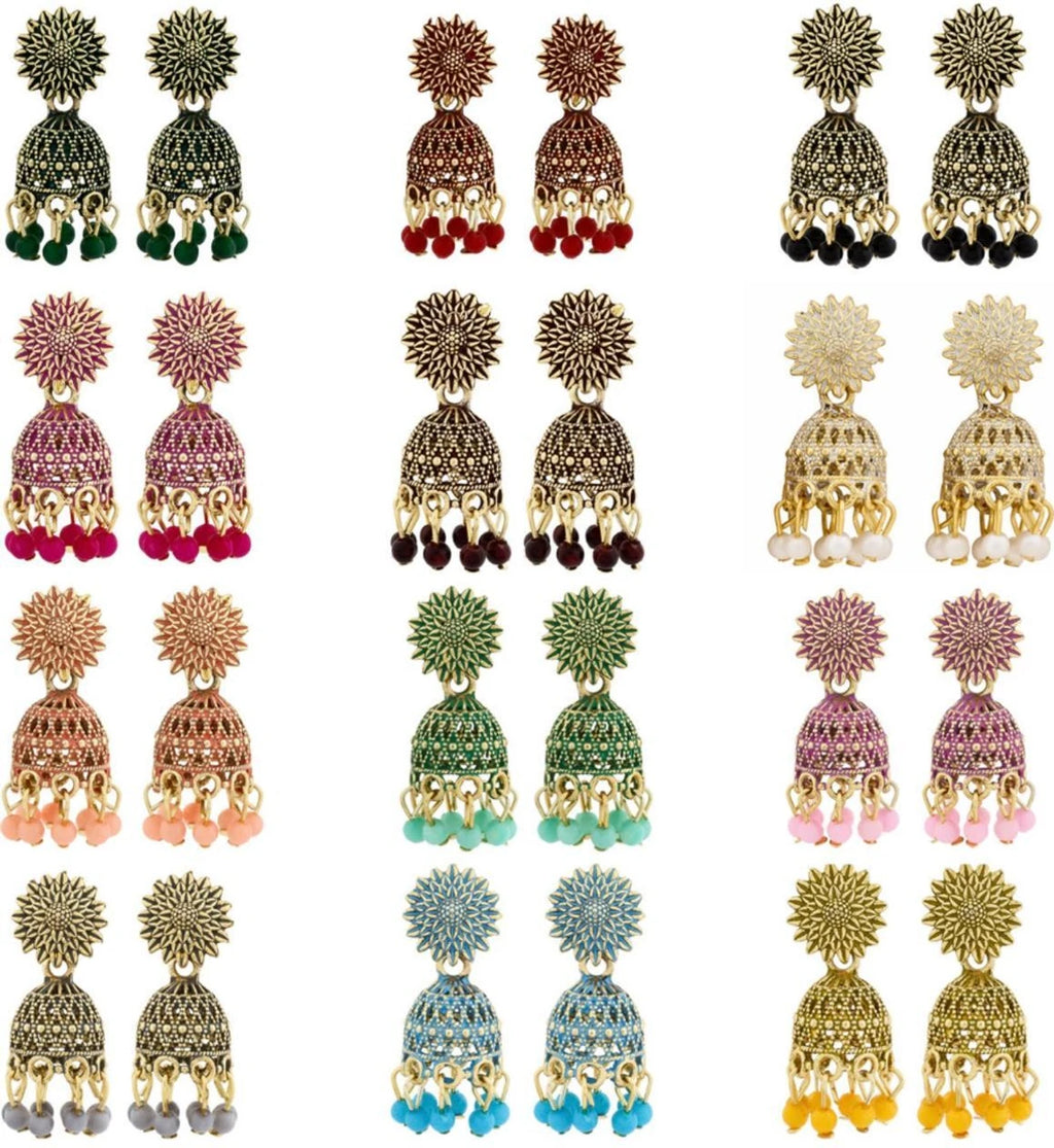 12 Pair Colorful Jhumki Jhumka Oxidised Earrings for Women and Girls Alloy Jhumki Earring