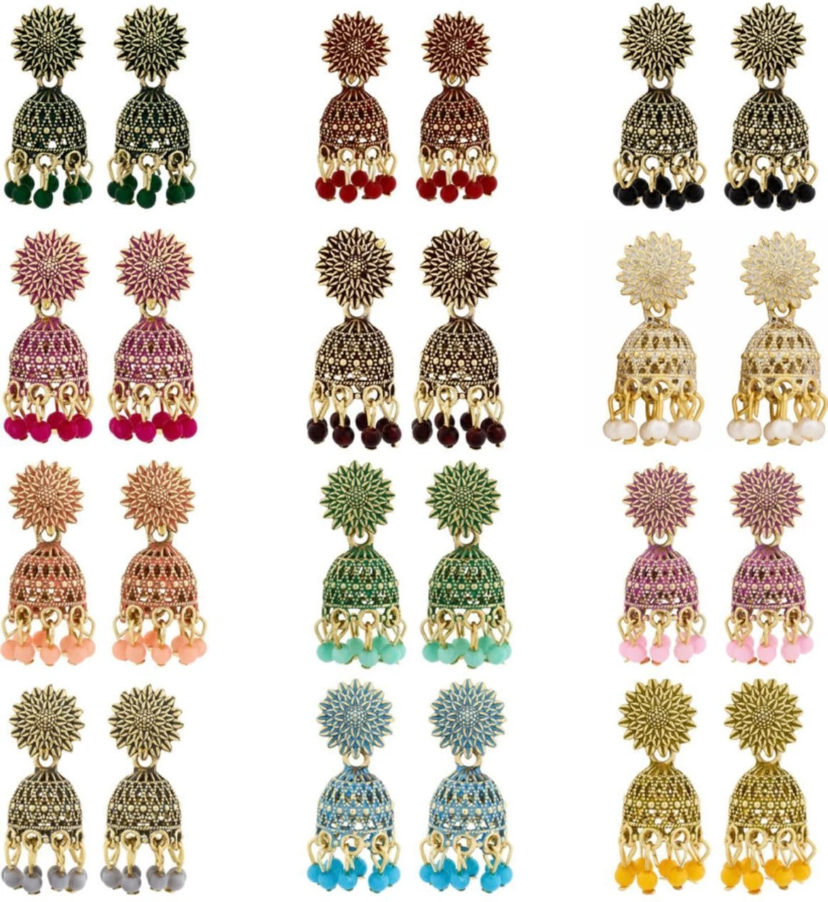 12 Pair Colorful Jhumki Jhumka Oxidised Earrings for Women and Girls Alloy Jhumki Earring